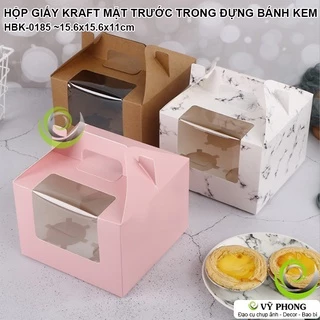 HỘP GIẤY KRAFT MẶT KÍNH MICA TRONG ĐỰNG BÁNH KẸO CUPCAKE HỘP CRAFT MÀU TRONG SUỐT ĐỰNG QUÀ TẶNG HBK-0185