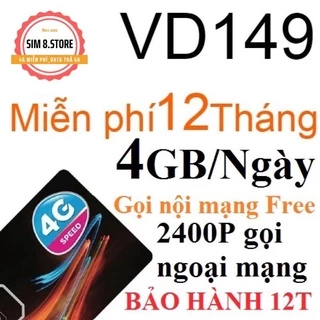 (Xả kho) Sim 4G vina VD149 6G/ngày, 200p ngoại mạng, miễn phí 10 tháng ko phải nạp tiền