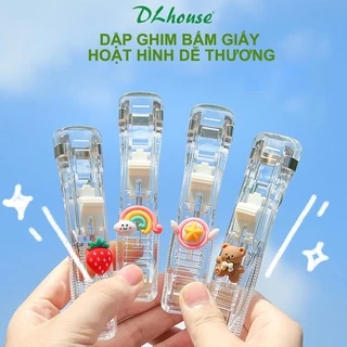 Dập ghim, bấm giấy trong suốt mini tặng kèm kẹp giấy dễ thương mẫu mới