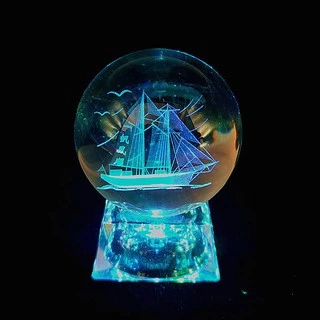 Quả cầu thủy tinh THUẬN BUỒM XUÔI GIÓ 3D hình thuyền buồm pha lê phát sáng độc đáo