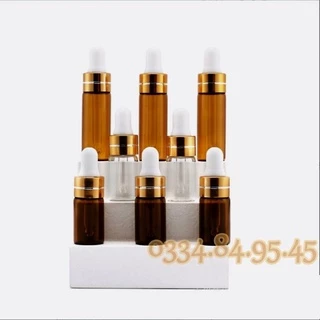 Chai thủy tinh nắp bóp VÀNG 1ml / 2ml / 3ml / 5ml LOẠI MỎNG , chai chiết serum, đựng tinh dầu mỹ phẩm du lịch.