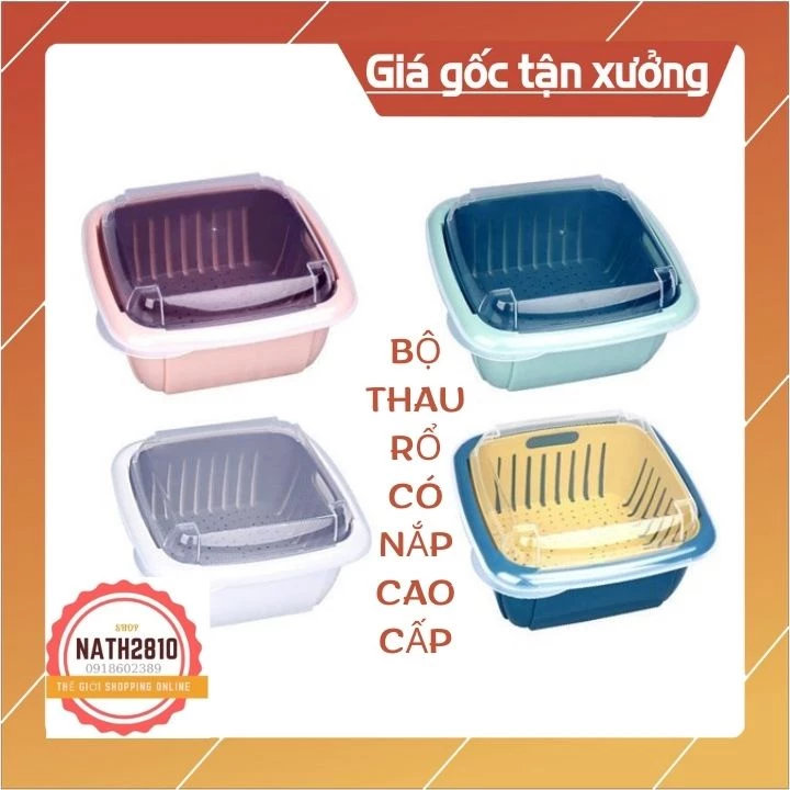 Bộ THAU RỔ CÓ NẮP 3IN1 rửa ráo nước, đựng và bảo quản rau củ trái cây an toàn tươi ngon