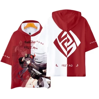 Anime mới Genshin Impact Klee / Hutao / Xinyan / Yanfei / Yoimiya Áo Hoodie ngắn tay dáng rộng dành cho nam Nhật Bản ❥ ❈ Áo len in hình Unisex Áo khoác có mũ trùm đầu thông thường Top Cosplay