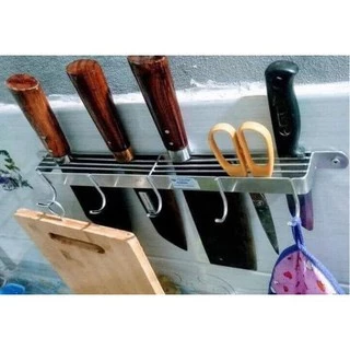 Giá cài dao inox có 4 móc treo đồ dùng nhà bếp đa năng