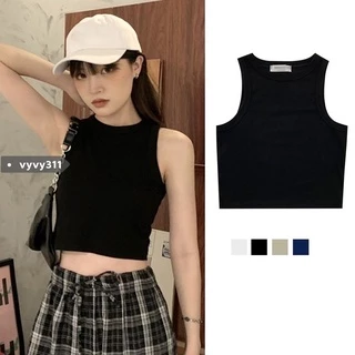 ( SẴN - HỎA TỐC ) Áo Croptop Ba Lỗ Nữ Màu Trơn Phong Cách Hàn