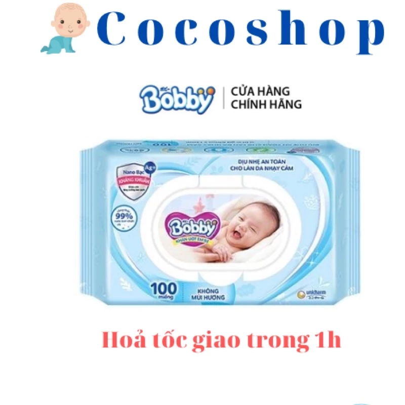 (Mẫu mới date 2027)KHăn ướt Bobby có hương/ không hương 100 miếng