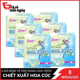 Combo 6 Gói Băng vệ sinh Diana Sensi Cool Fresh Chiếc Xuất Hoa Cúc mát dịu Siêu Mỏng Có Cánh 8 Miếng / Gói