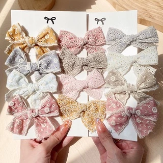 RainBow Bows 1 Kẹp Tóc Nơ Ren Màu Trơn Dễ Thương Dành Cho Bé Gái