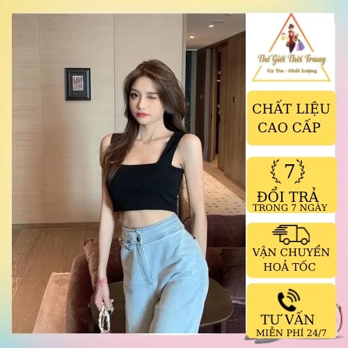 Áo Croptop Nữ 3 Lỗ Cổ Vuông , Áo Crt Nữ Trơn Sát Nách 2 Màu B023