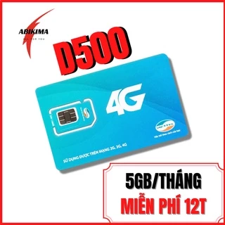 Sim 4G Viettel D500 - D500T - 12UMAX50N - D900 - 5Gb/tháng Trọn Gói 1 Năm - NGHE GỌI ĐƯỢC - ABIKIMA