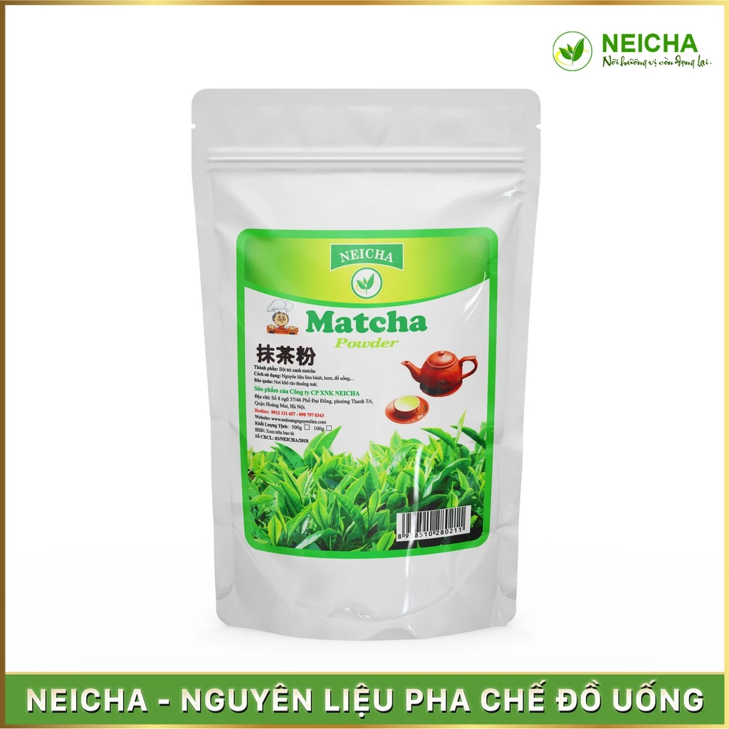 Bột Trà Xanh Matcha, Bột Matcha Mũ Trắng Đài Loan Cao Cấp Neicha ( 500G)