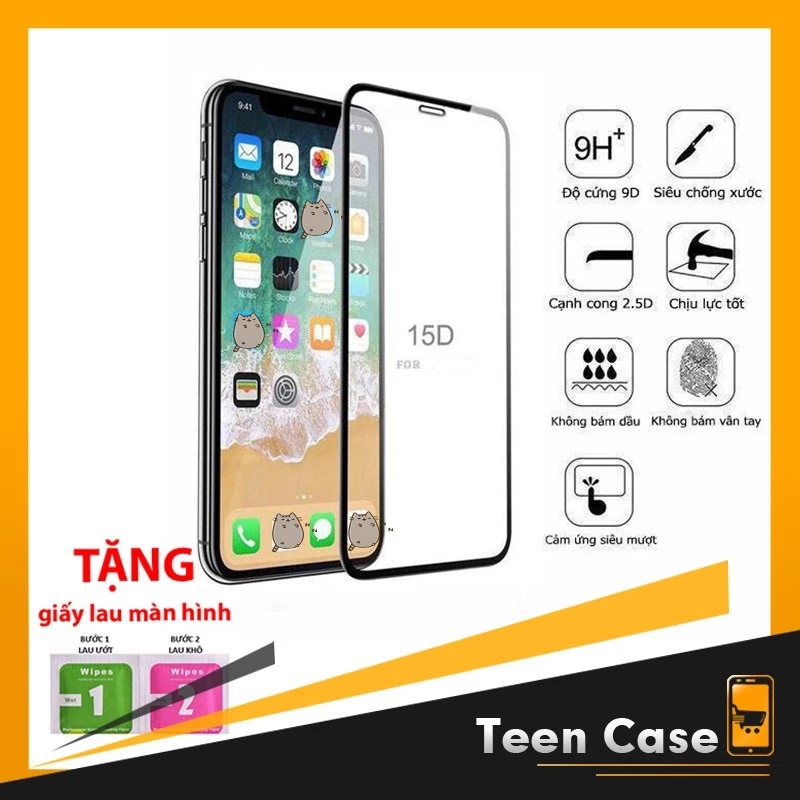 Kính cường lực iphone 6 Plus 7 Plus 8 Plus X Xr Xs Max 11 pro max Full màn Chống vân 15D