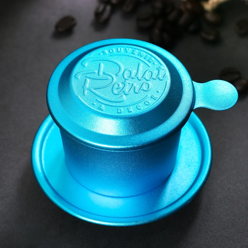 Phin cà phê Dalat Retro, bộ, mẫu nhôm anode bắn cát, màu retro blue