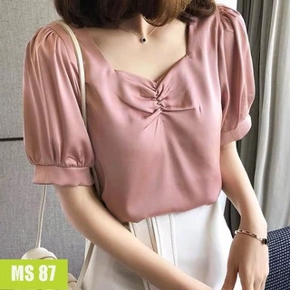 MS87 ÁO SƠ MI NỮ CÔNG SỞ CỔ VUÔNG NHÚN SATIN