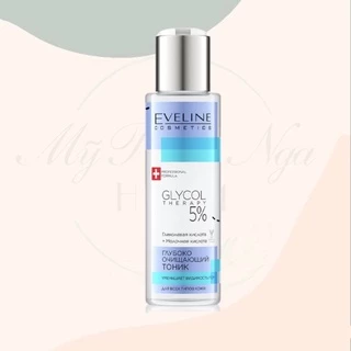 Nước hoa hồng Toner Eveline 5% Glycolic Acid (xanh) căng bóng, láng mướt, mờ thâm mụn