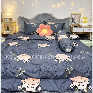 TRỌN BỘ COTTON POLY 5 MÓN CHĂN PHAO DÀY DẶN HÀNG VN HỌA TIẾT BÒ XÁM - ĐỦ KÍCH THƯỚC