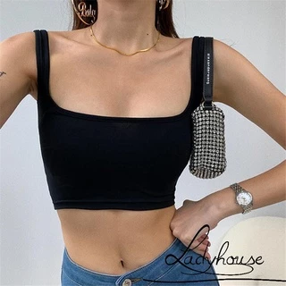 Áo croptop cổ vuông dáng ôm màu trơn đơn giản cho nữ