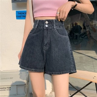 Quần short denim cạp cao ống rộng năng động dễ phối basic cá tính