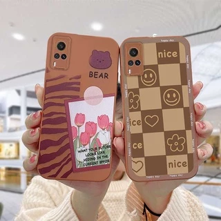 Square Border Samsung Phone Case Lattice Bear Camera Hole A03S A12 A32 A52 A51 A10S A50 A20S J7 Prime A02S A20 A50S A10 A30S A52S A30 M12 M10 M01S