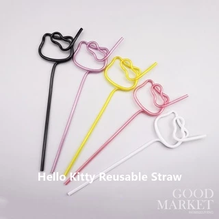 Ly Uống Nước Hình Hello Kitty Bằng Nhựa Kèm Ống Hút Tái Sử Dụng Được HGJ392