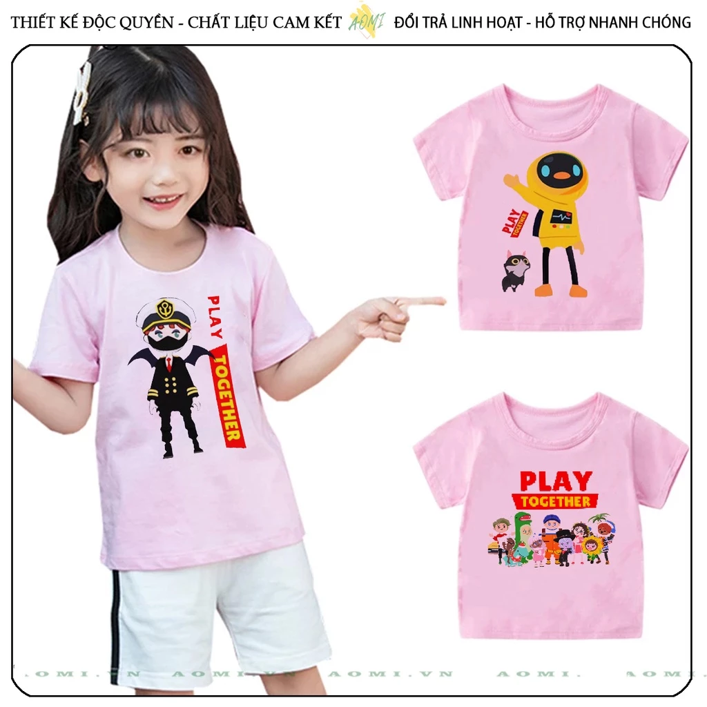 ÁO THUN Play Together UNISEX PHÔNG HỒNG TAY NGẮN NAM NỮ GIA ĐÌNH CẶP ĐÔI SIZE TRẺ EM BÉ TRAI GÁI AOMIVN