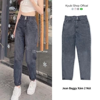 Quần jean nữ baggy nữ ulzzang Kyubi lưng cao xám 2 nút cá tính - Baggy jean Kyubi