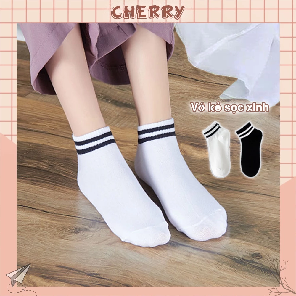 Tất cổ ngắn nam nữ thể thao phong cách Hàn Quốc, vớ nữ nam trắng đen chất liệu cotton mềm thoáng mát - Cherry Shop