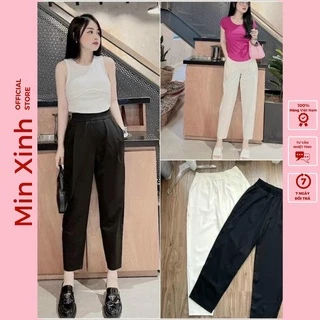 Quần Baggy Cạp Chun 236 Chất Ru.by Mềm 2 Màu Đen Trắng Min Xinh Shop