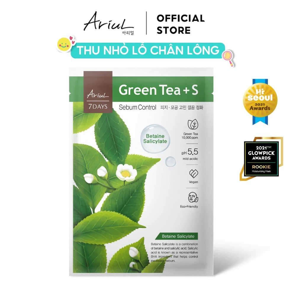[MUA 5 GIẢM 50%] [HSD Trước T1/2025] Mặt Nạ Se Khít Lỗ Chân Lông Chiết Xuất Trà Xanh ARIUL 7 Days Mask Green Tea S 23ml