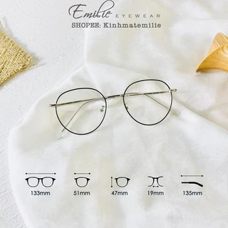 Kính gọng mảnh tròn bầu nam nữ chắc chắn Emilie eyewear chất liệu kim loại phụ kiện thời trang 2998