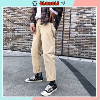 Quần kaki nữ nam ống rộng suông baggy basic unisex mềm mịn thoáng mát cao cấp thời trang đi học hàn quốc đẹp OHANABI