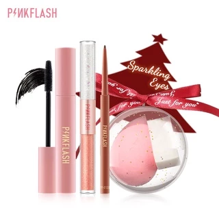 Bộ 4 mỹ phẩm trang điểm dịp PINKFLASH gồm phấn mắt dạng lỏng bút kẻ mắt dạng gel mascara mút trang điểm
