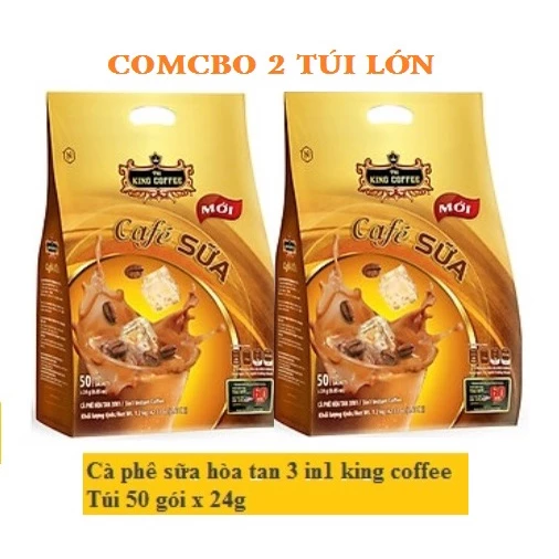 COMBO 2 TÚI LỚN X 50 GÓI/TÚI X 24G/GÓI CÀ PHÊ SỮA HÒA TAN 3 IN 1 KING COFFEE - Đậm đà cà phê sữa Việt  Nam