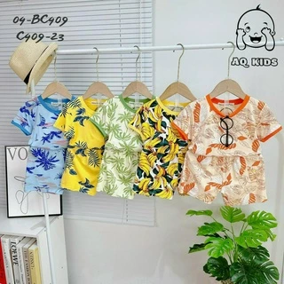 Bộ cộc tay Minly baby thun lạnh size 8-18kg hoạ tiết in cây phối viền cho bé trai bé gái - Voi kids shop