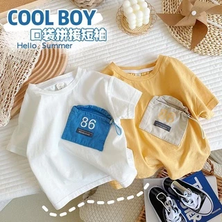 Áo Thun 100% Cotton Tay Ngắn Màu Trơn In Họa Tiết Hoạt Hình Thời Trang Mùa Hè Dành Cho Bé Trai