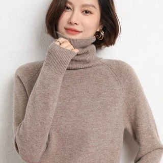 Áo Sweater Dệt Kim Cổ Lọ Tay Dài Dáng Rộng Màu Trơn Thời Trang Mùa Đông Phong Cách Hàn Quốc Cho Nữ