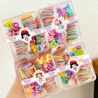 Set Dây Buộc Tóc Mix Kẹp Tóc Càng Cua Cho Bé(Hộp Vuông 4 Ngăn)