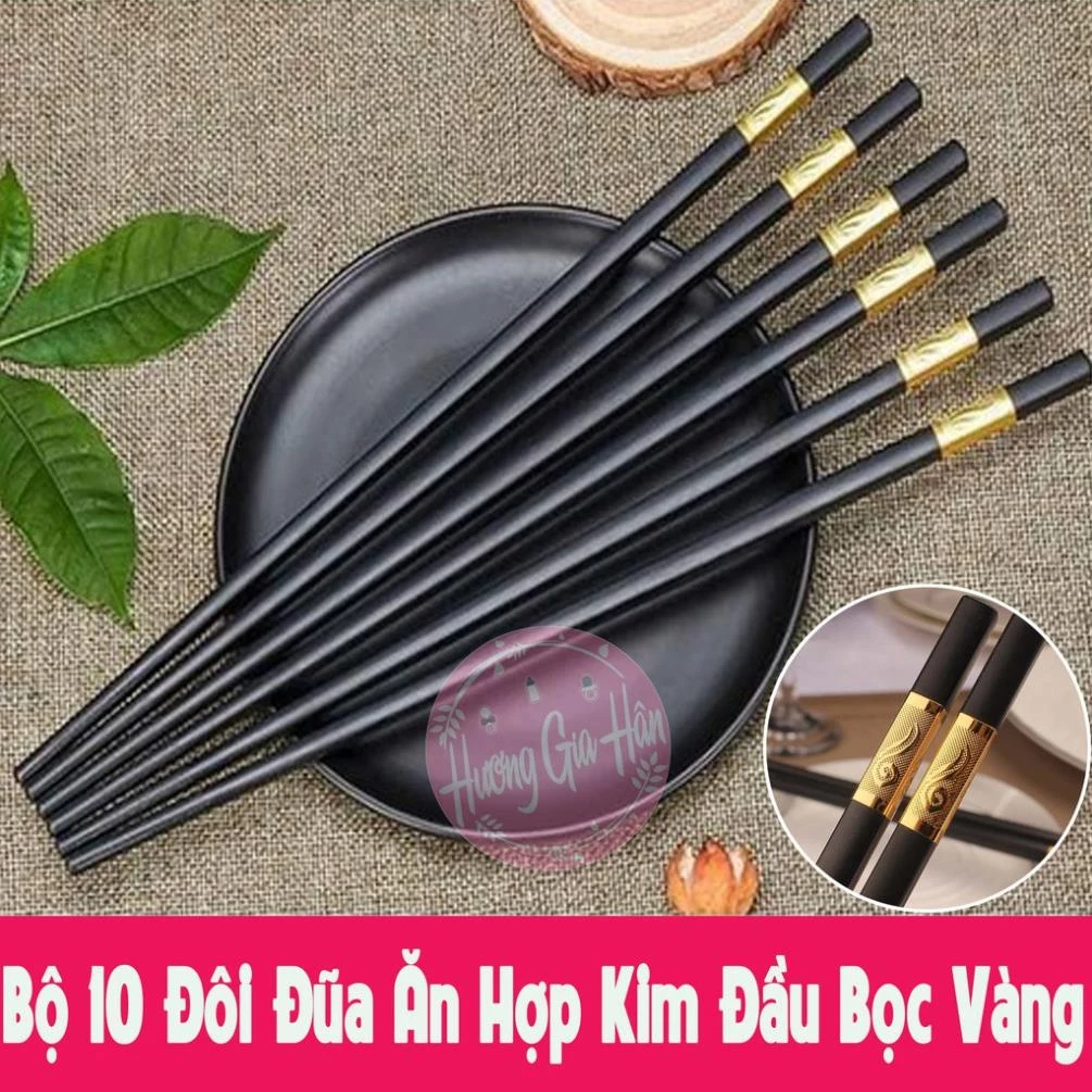 Bộ 10 Đôi Đũa Ăn Hợp Kim Đầu Bọc Vàng Sang Trọng [THANH MAI SHOP]