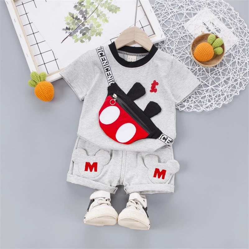 Trẻ Em Mới Mickey Trẻ Em Bé Trai Bé Gái Quần Áo Mùa Hè Hoạt Hình Áo Thun Quần Short 2 Cái / bộ Trẻ Sơ Sinh Ra Trang Phục Trẻ Em Tập Đi Phù Hợp Với