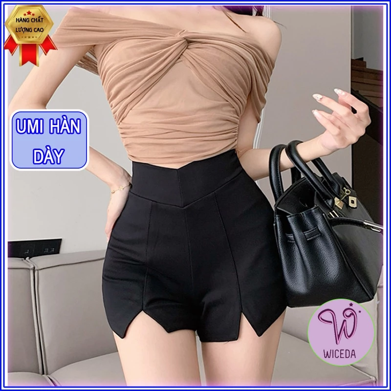 Quần short nữ cạp cao tôn dáng chất vải co giãn Wiceda , quần đùi nữ đen cạp tim ôm body chất umi dày dặn QCT520