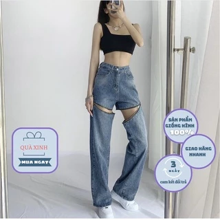 Quần Jean Nữ Ống Rộng Kéo Khoá Phong Cách FASHION