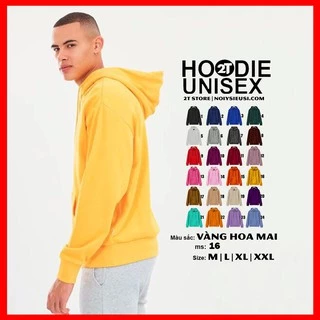 Áo hoodie unisex 2T Store H16 màu vàng hoa Mai - Áo khoác nỉ chui đầu nón 2 lớp dày dặn đẹp chất lượng