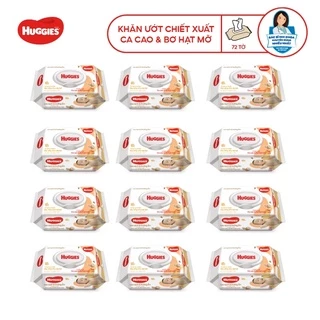 thùng 12 gói khăn Huggies không và có mùi chiết xuất cacao & bơ hạt mõ