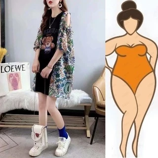 【Plus Size】(40-140kg) Đầm Midi Tay Ngắn Trễ Vai Có Size Lớn