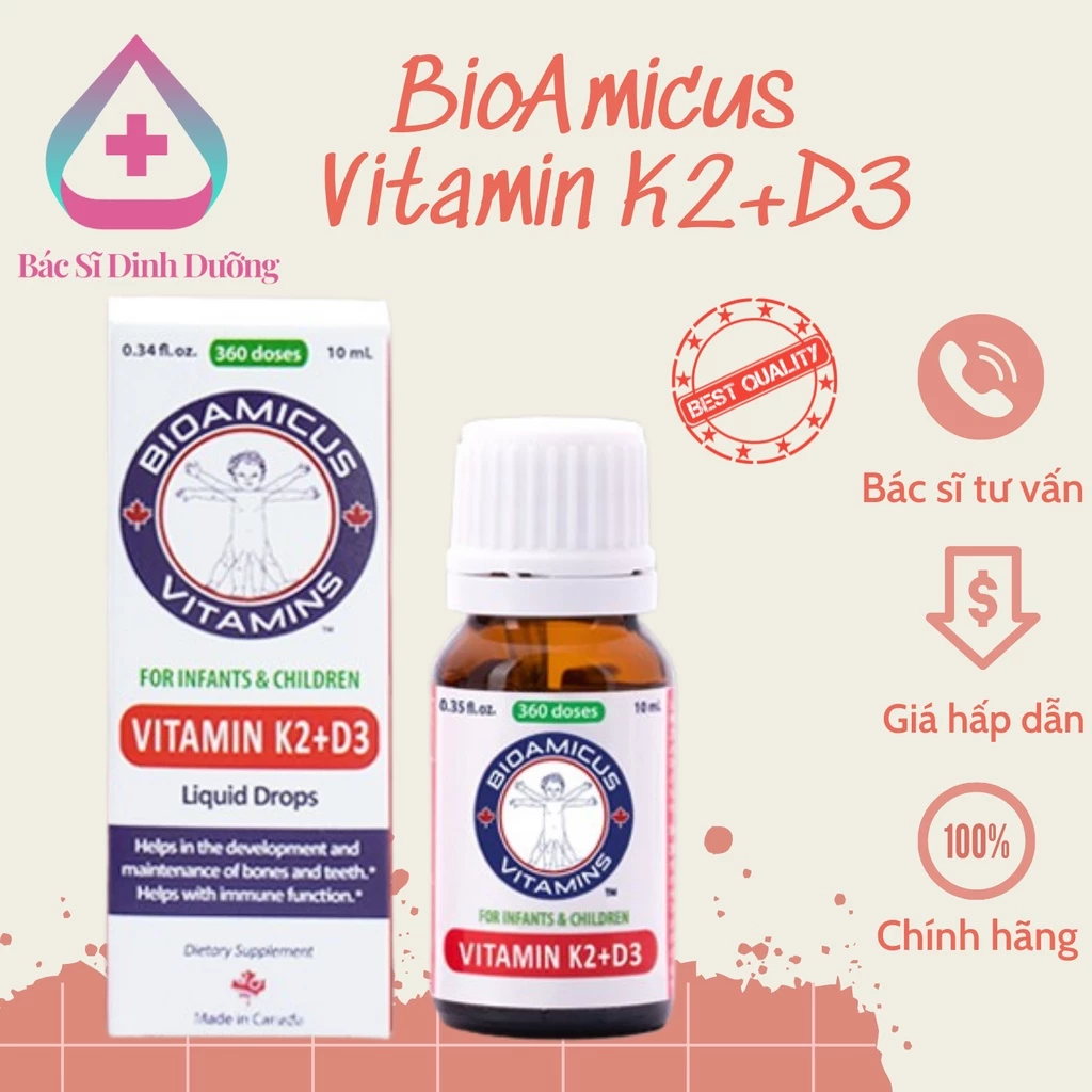 BioAmicus Vitamin D3K2-MK7 - chống còi xương, giúp bé tăng chiều cao ( lọ 1