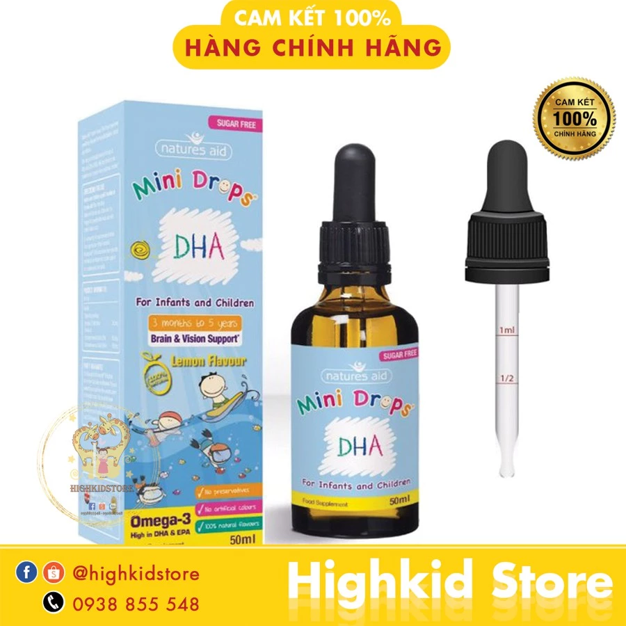 DHA Drop Nature Aid Dha Mini Drops Anh 50ml cho bé