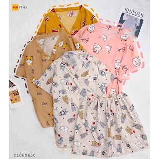 Đồ bộ nữ, bộ ngủ pijama cộc tay kiều KIMONO Nhật mặc nhà chất liệu mát mịn