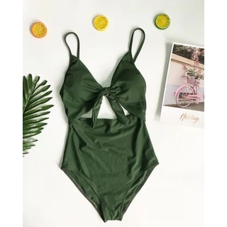 Bikini liền thân thắt nơ xanh rêu