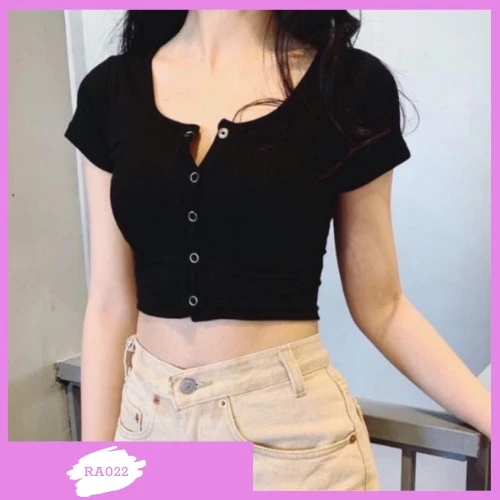 Áo Croptop Tay Ngắn Cúc Bấm Sang Trọng RA022 Năng Động Trẻ Trung Dễ Phối Đồ Hàng Loại 1 RANSHI SHOP