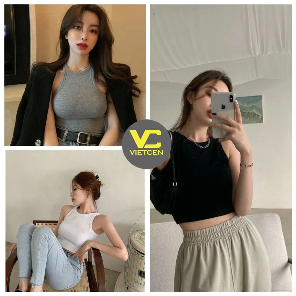 Áo ba lỗ nữ ngược trơn VIETCEN áo croptop ôm chất thun gân mềm mát